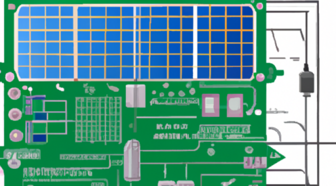 Solar panel with electronic components, illustration