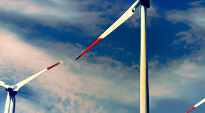 Horizontal and vertical axis wind turbines side by side, photo in Photorealism style