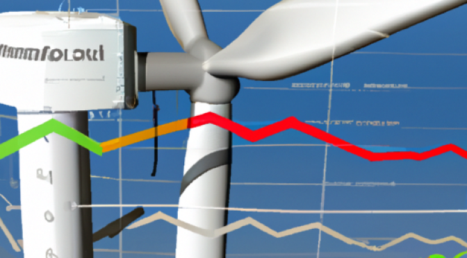 Wind turbine with speed measurements and graphs, illustration in Photorealism style