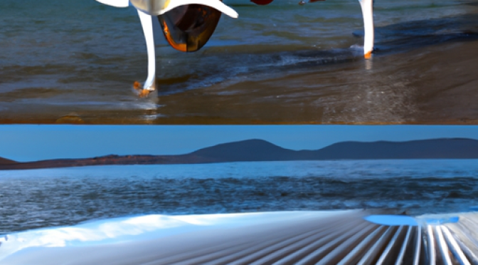 Side-by-side photos of a tidal turbine and a wave energy converter in the ocean.