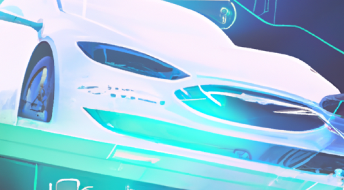 Futuristic EV design photo, next-gen electric car tech graphics