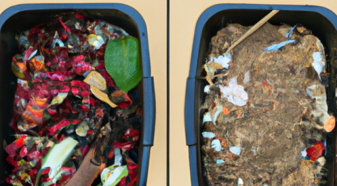 Reduced waste infographic, compost vs landfill photo
