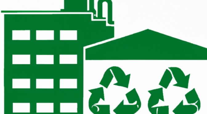 Green building with water recycling systems photo, icon