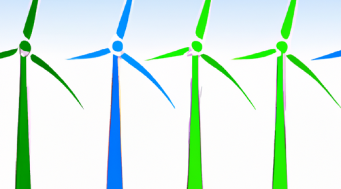 Four wind turbines each representing a season, illustration