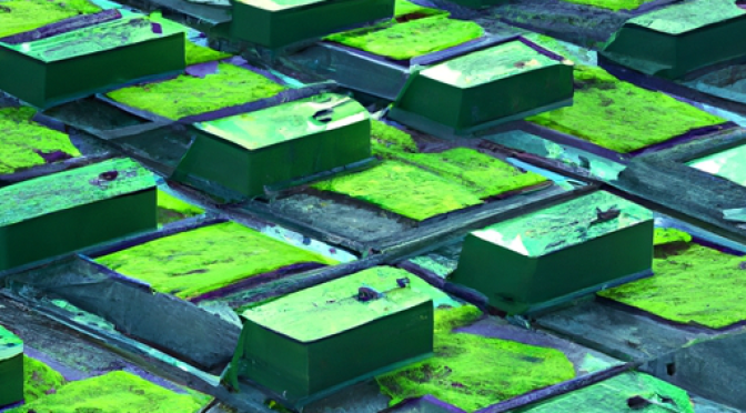 Green rooftop photo, urban rain collection system graphics