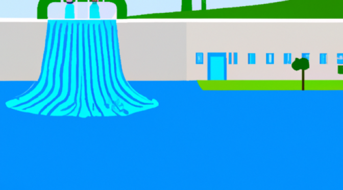 Eco-friendly hydroelectric plant with green solutions, illustration