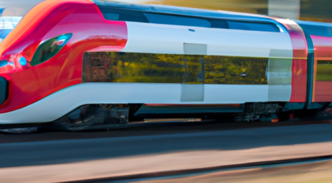 Modern energy-efficient train in motion photo