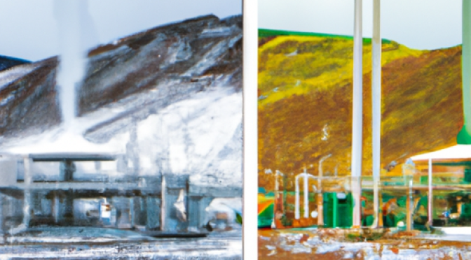 Side-by-side images of high and low-temperature geothermal systems.