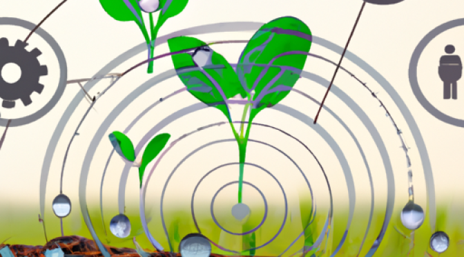 Green tech in farming, agronomy incentives, digital illustration, innovation in agriculture
