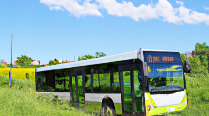 Rural sustainable transit solutions photo, green countryside bus