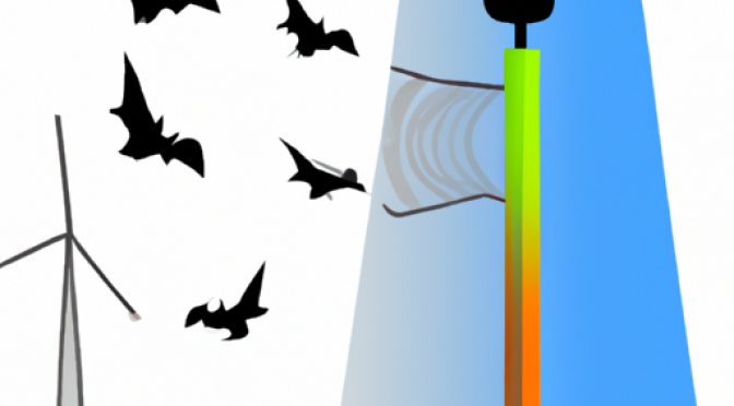 Wind turbine with protective measures for birds and bats, illustration