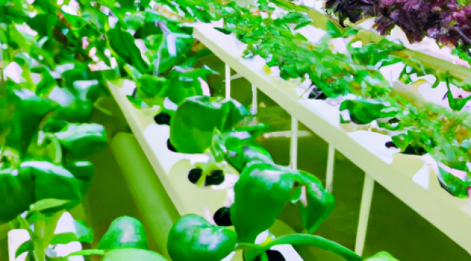Indoor vertical farm crops photo.