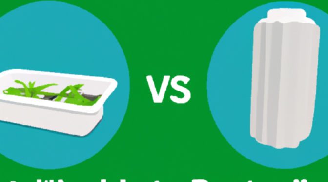 Biodegradable vs traditional plastic comparison, illustration
