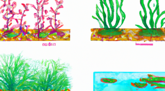 drawing, illustration, colorful, realistic, Plants benefiting the most from bioalgae, growth improvement, resilience.