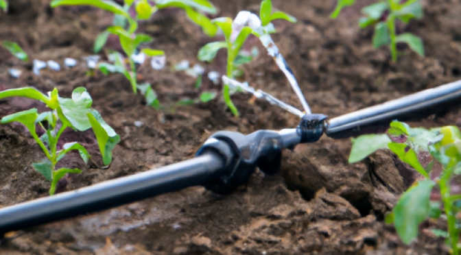 Drip irrigation system close-up, efficient watering graphics