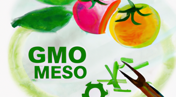 Ethics of GMOs in sustainable food production, digital painting, abstract concept