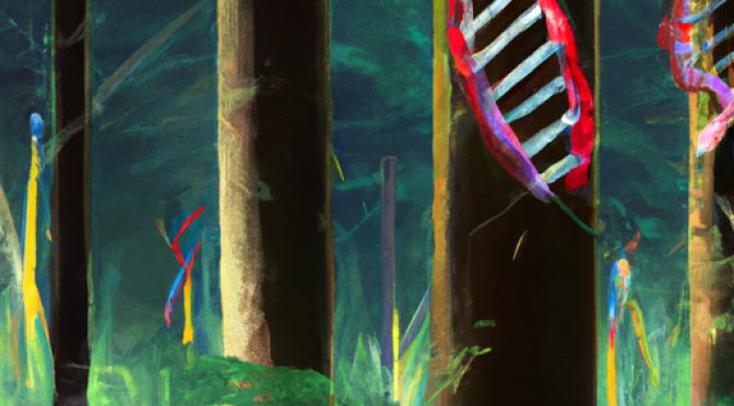 Genetic research in sustainable forestry, nature conservation, realistic digital painting