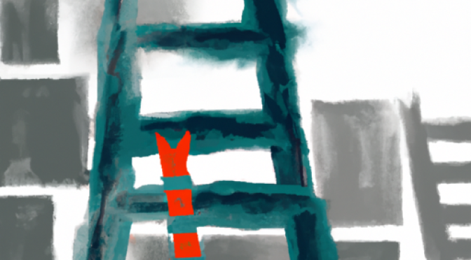 Building self-sufficient economy, steps, ladder, digital painting, abstract
