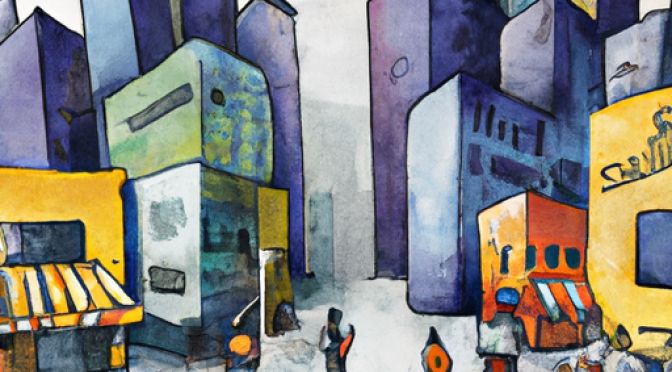 Small and medium businesses, self-sufficient economy, cityscape, digital painting, abstract